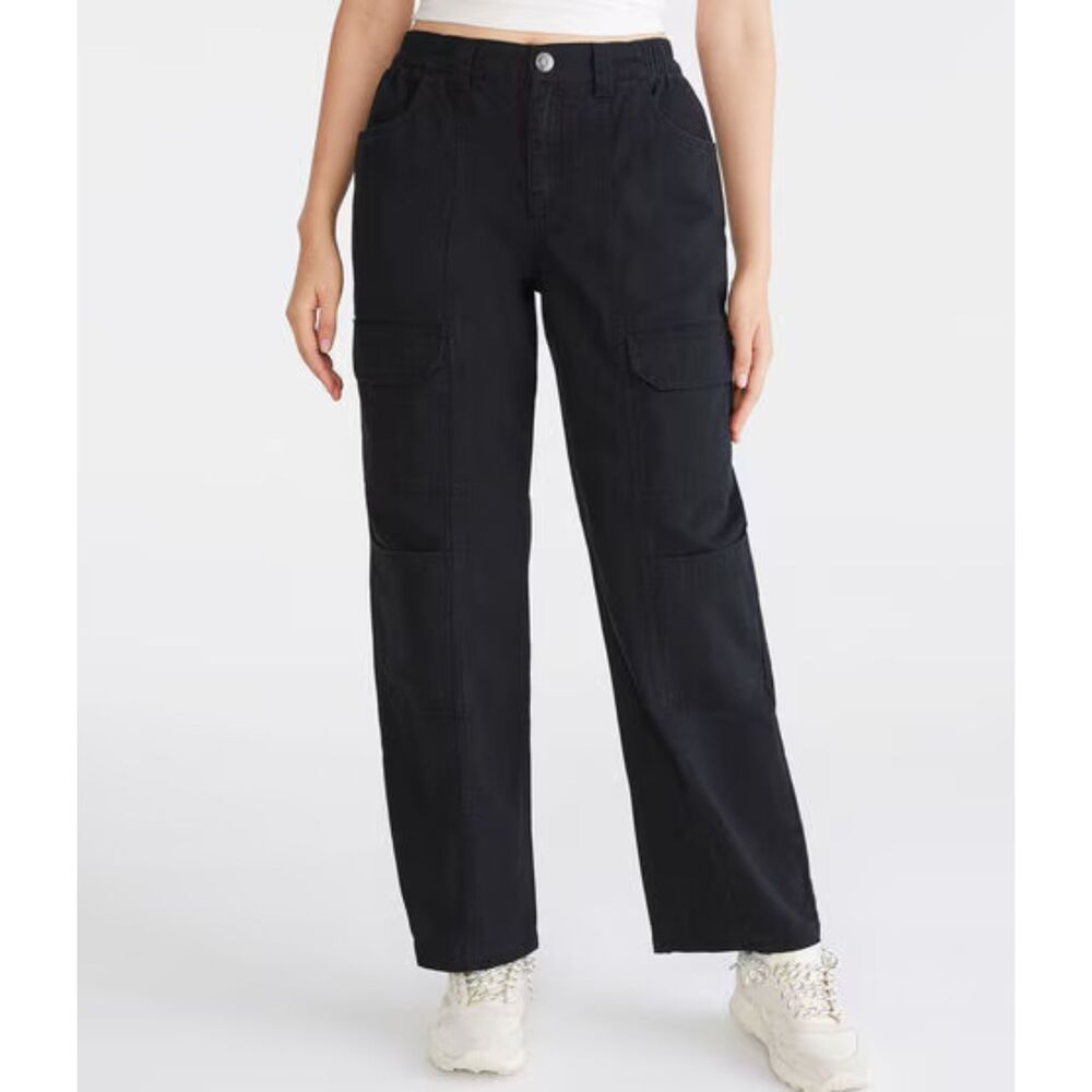 Areopostale Utility Cargo Pants Womens Medium Baggy Skater Goth Cotton Black